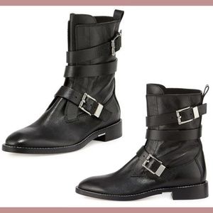 NEW Alexander Wang‎ [SZ Men 39 ] Strappy Louise Smooth Calf Leather Moto Boots